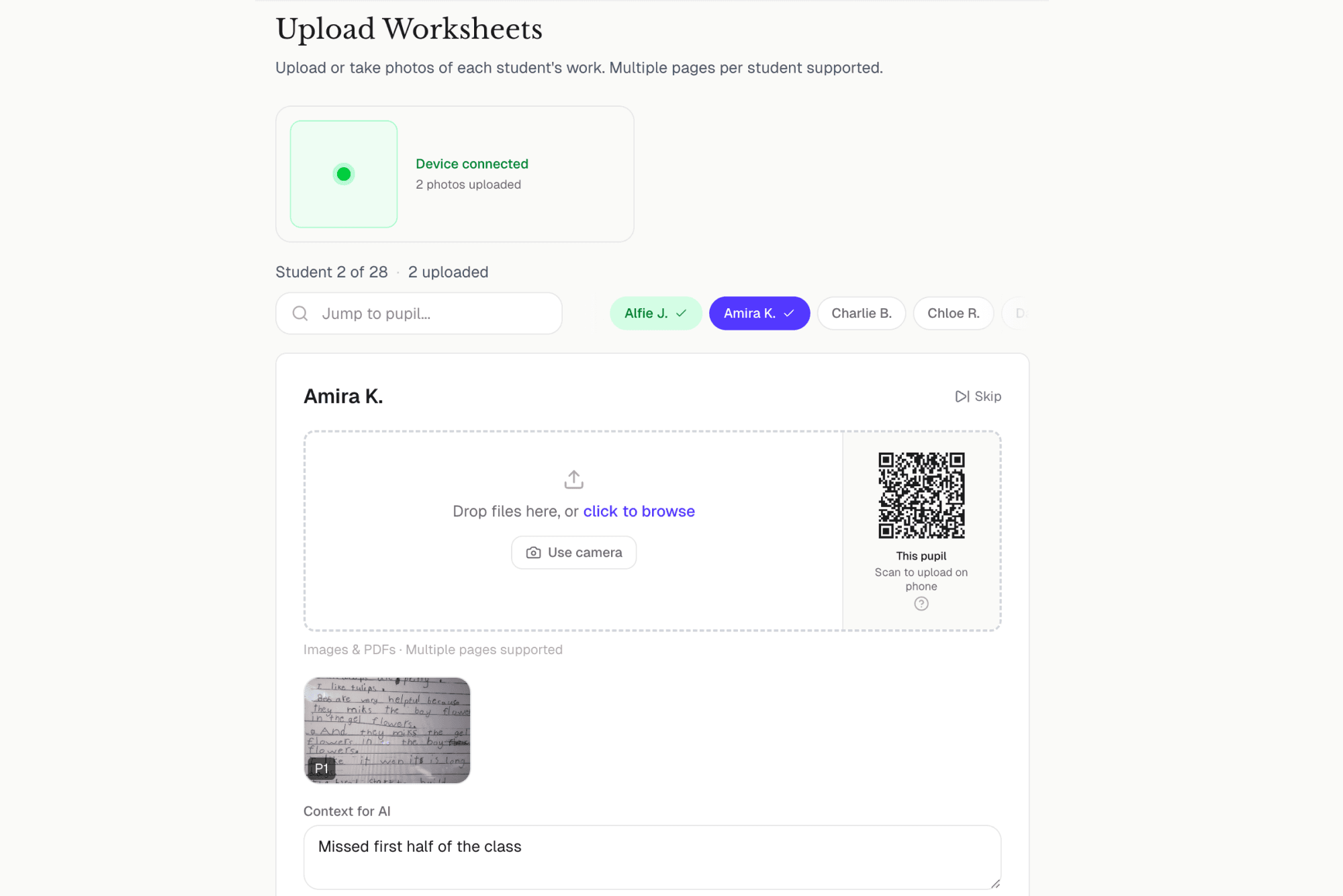 Desktop showing connected state with live upload counter