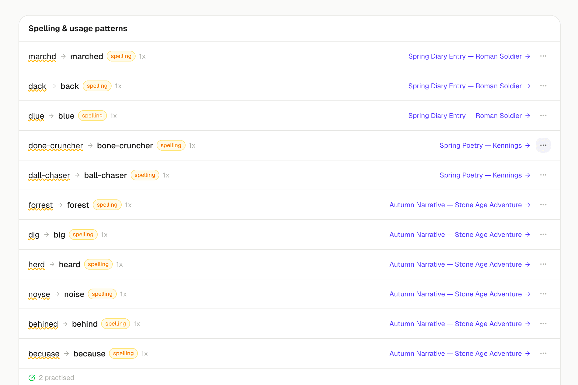 Transcription with highlighted spelling errors and corrections